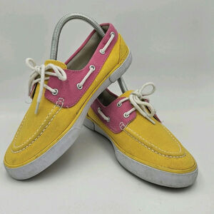 Ralph Lauren Polo Bristol‎ Canvas Boat Shoes Yellow Pink Women 7.5 B Slip On